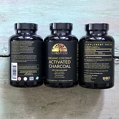 Schizandu Organics Activated Coconut Charcoal Capsules, 100 Pure Detox