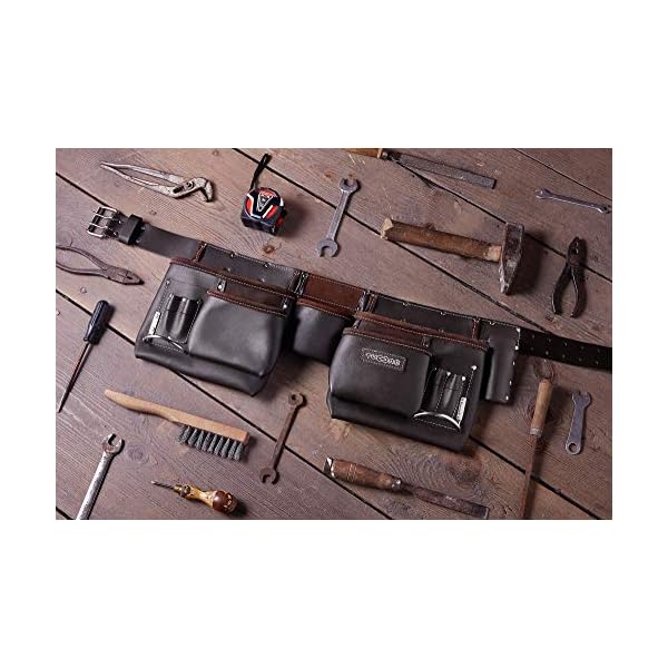 12 Taschen Schreiner Ölüberzogenes Leder Werkzeuggürtel | Handwerker Arbeits Gürtel Schürze für Männer | Werkzeughalter Arbeitsorganizer für Bauherren, Zimmerleute, Gärtner, Elektriker, Diy Er – Bild 5