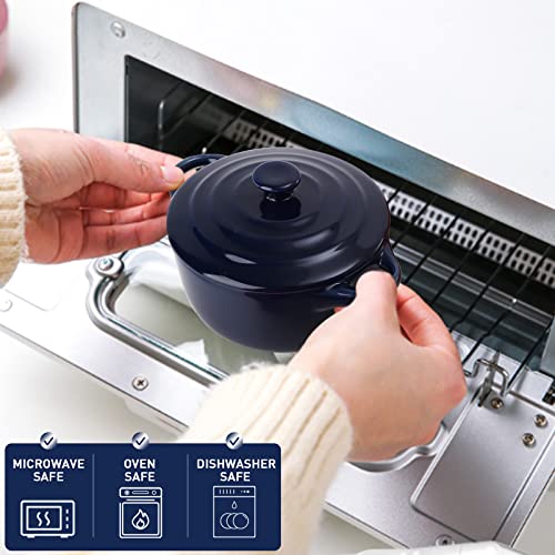 Jucoan 4 Pack Porcelain Ramekin with Lids and Handles Oven Safe, 8 oz Round Ramekins Souffle Creme Brulee Baking Dish, Pudding Custard Dish, Individual Servings Mini Casserole Dishes, 4 Colors