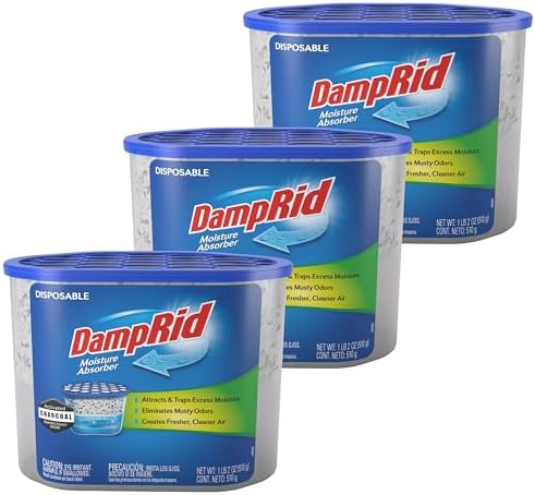 DampRid Fragrance Free Disposable Moisture Absorber with Activated Charcoal, 18 oz (Pack of 3) Moisture Absorber & Odor Remover, Lasts Up To 60 Days, No Electricity Required