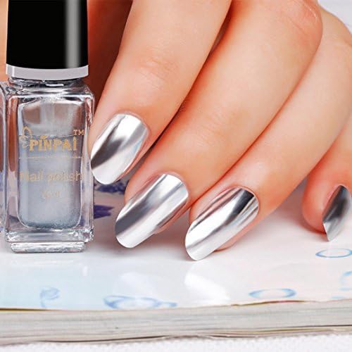 DRACLE Mirror Nail Polish, Metal Color Stainless Steel glossy Glitter Silver 6ml (A 1)