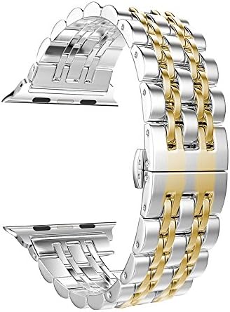AOKAY Apple Watch Band, Stainless Steel Metal Replacement Band with Butterfly Clasp for Apple Watch Series 3 Series 2 Series 1 Sport and Edition 38mm, Gold