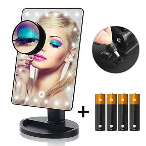 Lighted Makeup Mirror, 24 LED Touch Screen Vanity Mirror with 10x Magnification ,USB Cable and Battery Dual Power Source