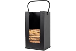 MODERN EMBER Kindling Firewood Holder in Black | Decorative Metal Storage Bucket, Rack, Caddy, Basket for Kindling Firewood | Home Décor for Indoor Fireplace, Wood-Burning Stove, or BBQ Grill | Wood Not Included