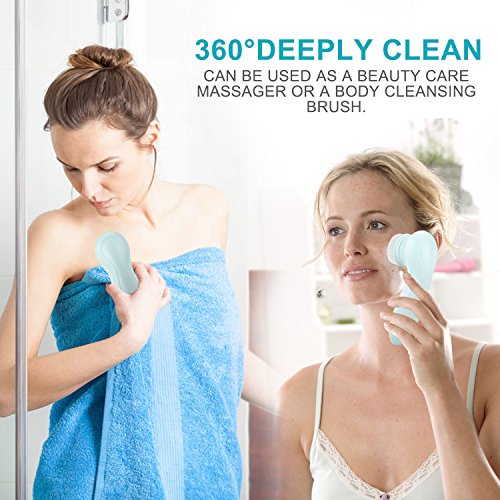Mimax Facial Cleansing Brush Electric Rechargeable Waterproof Brushing Kits 2 speeds For Skin Cleansing Exfoliating ,Facial Brush Benefits with 3 Brush Heads, Blackhead Remover. - Thumbnail 2
