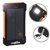 Solar Charger 10000mAh, Laniakea Waterproof Solar Power Bank Dual USB Solar Battery Phone Charger with Carabiner LED Lights for iPhone iPod Samsung HTC Nexus, Tablet and Android Phones(Orange)