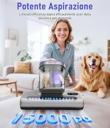 PEXCHO Mattress Topper with UV Light, HEPA Filter and Drying at 65°C, 500W Vacuum Cleaner for Mattresses Removes 99% of Allergens, Cleaning Mattress, Sofa, Fabrics and Beds