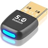 Bluetooth Adapter for PC,Bluetooth 5.4 Dongle Receiver for Desktop,Laptop | Plug and Play, EDR &amp; BLE, Supports Windows 11/10/8.1/7, for Keyboard,Mouse,Headphones,Speakers,Printer &amp; Gaming Controllers