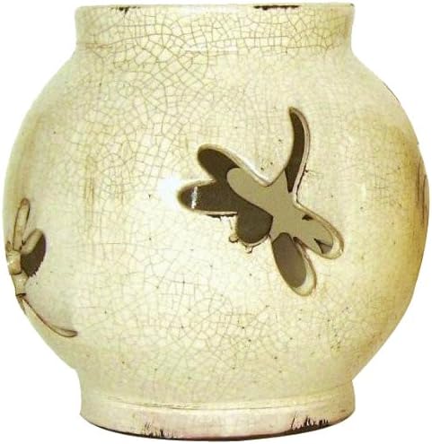 Oh My Garden 7120014W Ceramic Dragonfly Lantern, White