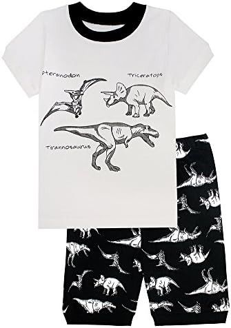 Little Boys Pajamas Cotton Dinosaur Clothes Childrens Short Sleeve Pjs Kids Sleepwears (White,4T)