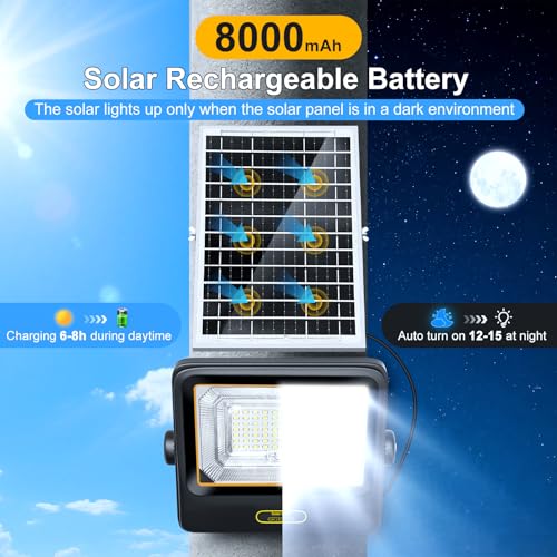 Lamparas Solares Exterior 42200LM, Luces Solares para Exterior Jardin, 8000mAh Paneles Solares de Silicio Monocristalino, Mando A Distancia, Cable De 5m, Adecuado para Jardines, Terrazas y Porche