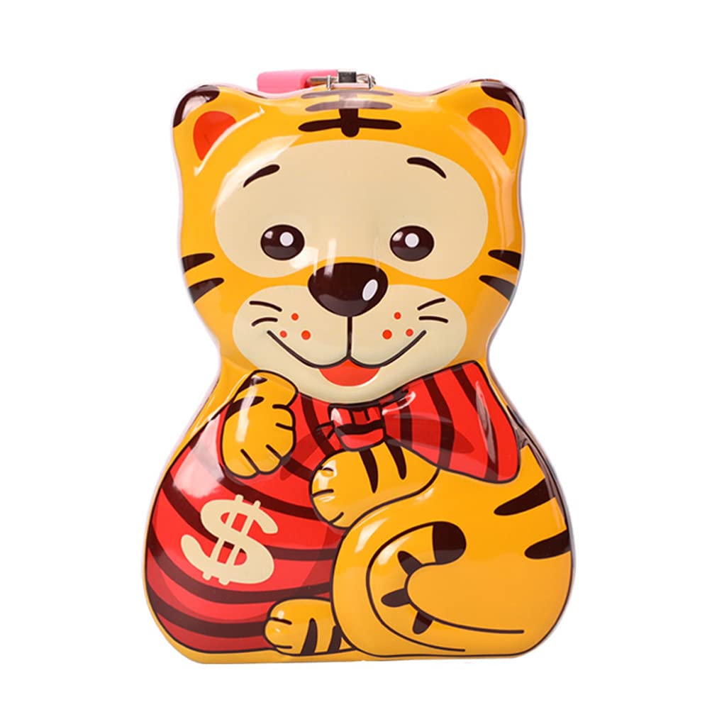 1pc Tiger Piggy Bank Money Saving Pot Money Jar Kid Metal Coin Bank Kids Change Holder Case Money Storage Jar Money Bank Chinese Zodiac Figurine Savings Box Child Tinplate Cartoon