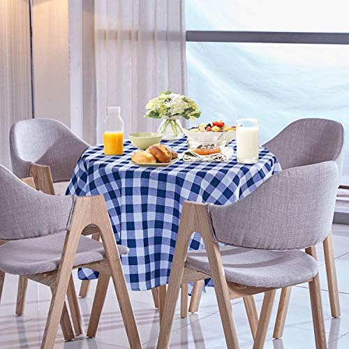 YEMYHOM Modern Printed Spill Proof Cloth Round Tablecloths (60" Round, Dark Blue Checker) - Thumbnail 5