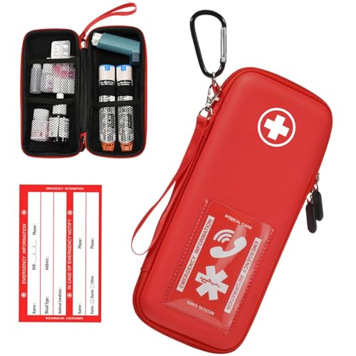 Klawdsky EpiPen Carry Case, Hard Emergency Medical Bag with Carabiner-for 2 EpiPens, Asthma Inhaler, Auvi-Q,Eye Drops,Anti-Histamine,Allergy Medication,Diabetes Travel Case for Adults