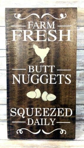 Ja242oe Hand Painted Farm Fresh Butt Nuggets Rustic Wood Farmhouse Sign Chicken Humor farmhouse kitchen bar Christmas welcome sign pine wood Sign