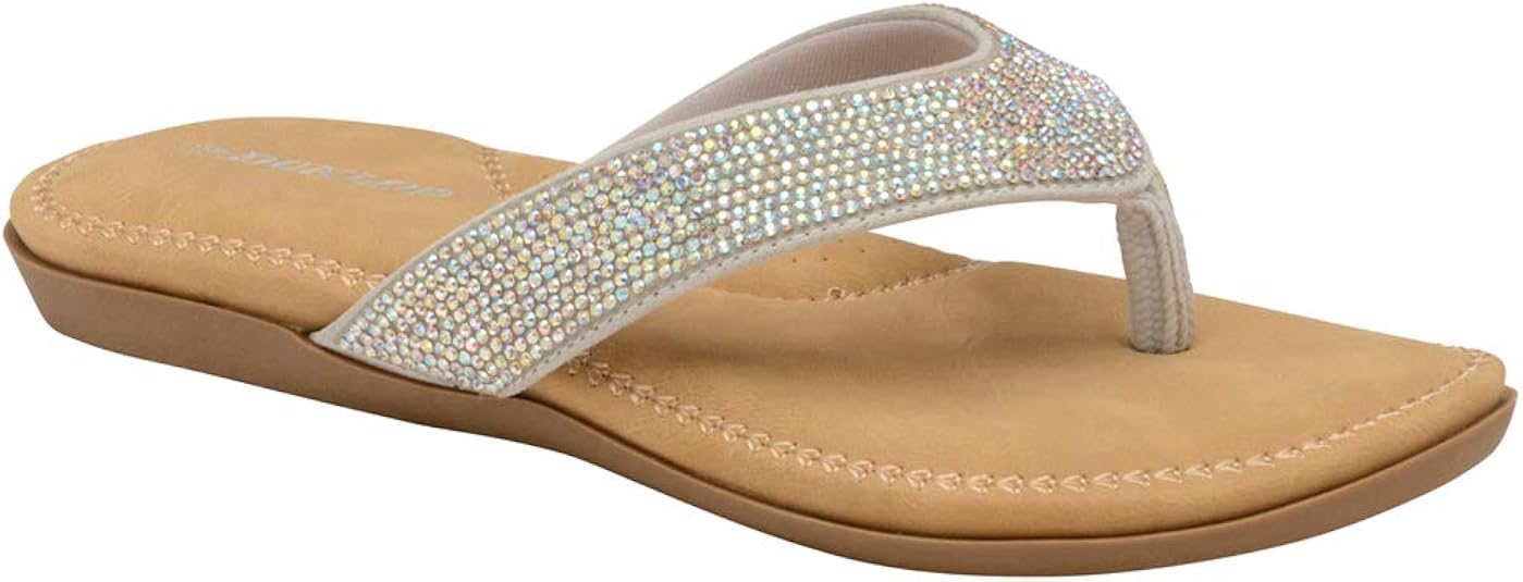 Amazon.com | Dunlop Flip Flops Toe Post Slip On Sandals Flat Cushioned (Eryn Silver, Numeric_7 