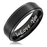Cavalier Jewelers 6MM Men's Black Titanium Ring Wedding Band Engraved "I Love You" [Size 10]