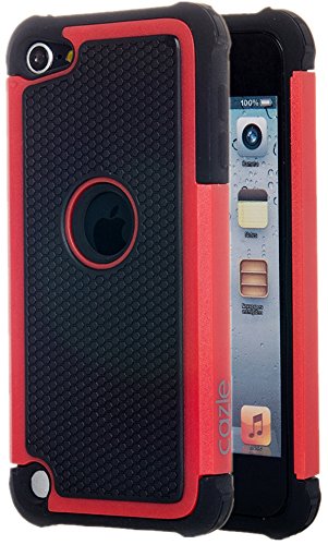 iPod Touch, Dual-layer Heavy Duty Matte Rugged Protective Cover Case for Appple iPod Touch 6th Gen 5th Gen by Cazle (Red)