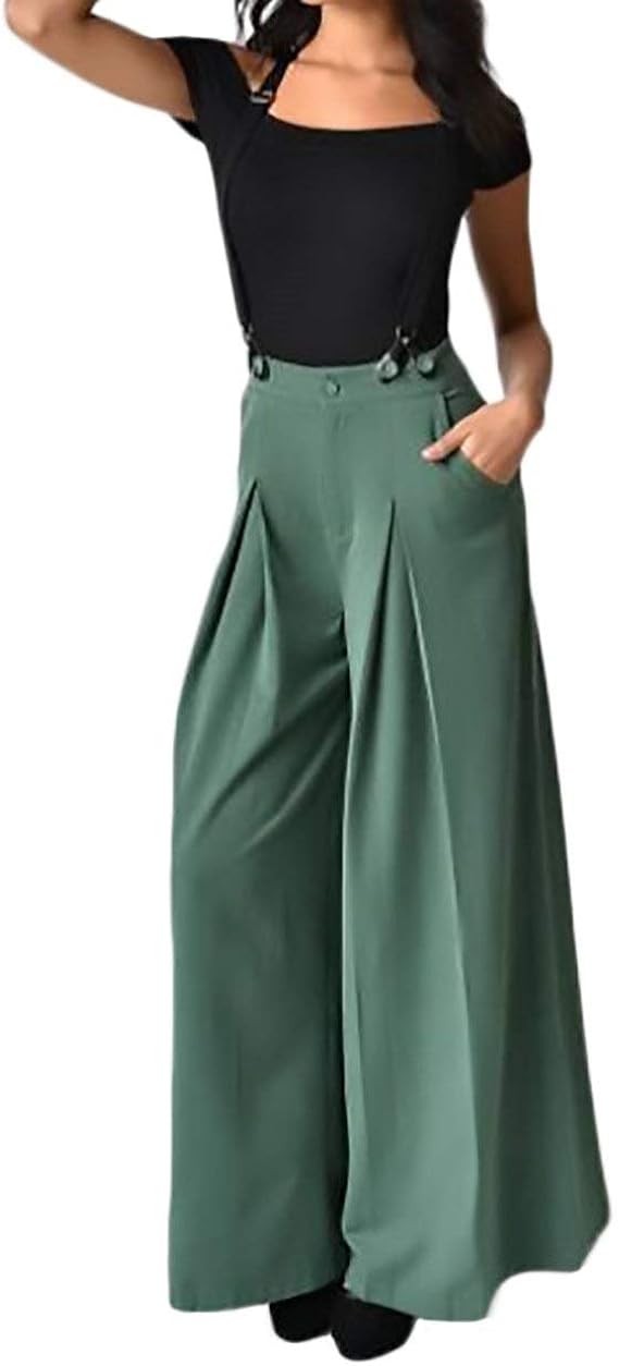 Damen Palazzo Hose Sommer - Leichte Weite Hose Mit Hoher Taille, Elegante Freizeithose Mit Beinschlitz