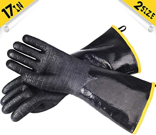 ASHLEYRIVER BBQ Grill Insulated Waterproof/Oil Heat Resistant Neoprene Coating Gloves for Barbecue/Grill/Smoker/Fry Turkey/Pot Holder/Oven mitt/Baking, Long Sleeve(17-Inch S)