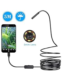 Cámara de inspección con endoscopio USB, semirrígida tipo C Borescopio, cámara de inspección CMOS HD de 2.0 MP, impermeable, cámara de serpiente con 6 LED para dispositivos Android, Windows y Macbook   16.4 ft