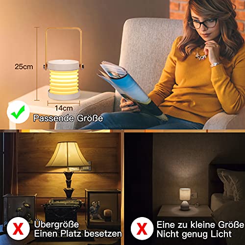 Tischlampe LED USB wiederaufladbar, Sintage Touch Dimmbar, drei Lichtmodi, 360° Beleuchtung Tragbar Faltlaternenlicht , Geeignet für Campinglampe Schlafzimmer Wohnzimmer Lesen