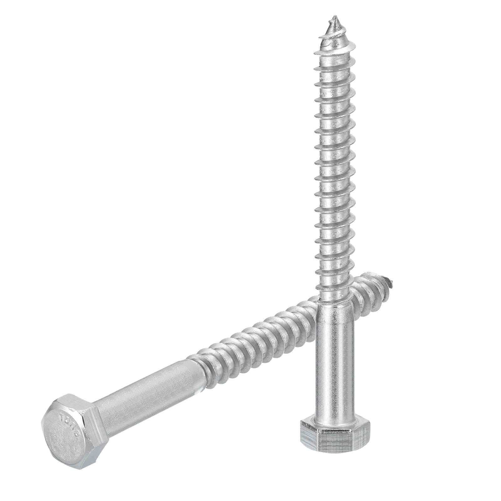 DTGN 3/8" x 4" Hex Lag Bolts - 2 Pack - for Woodworking, Furniture - 304 Stainless Steel Partial Thread Hexagon Head Lag Screws for Wood - Silver