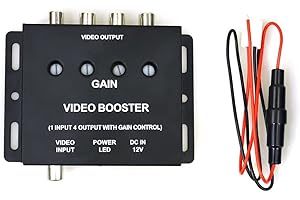 EnruigeOk Car Video Splitter 1 to 4 RCA AV Video Amplifier Splitter Booster for Car SUV Trucks LCD DVD Player