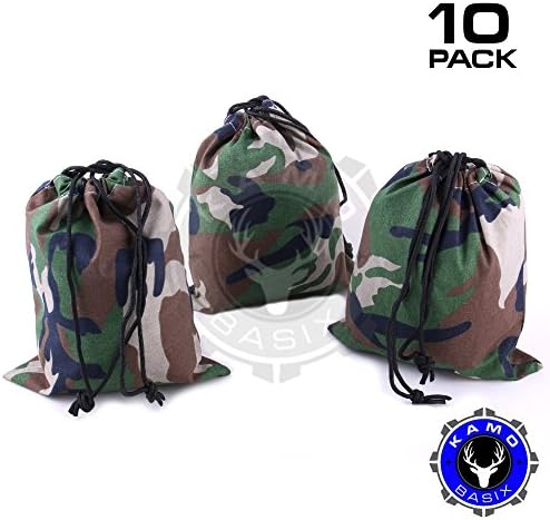 Camouflage Drawstring Bags - 10 Pack - 100% Cotton by Kamo Basix