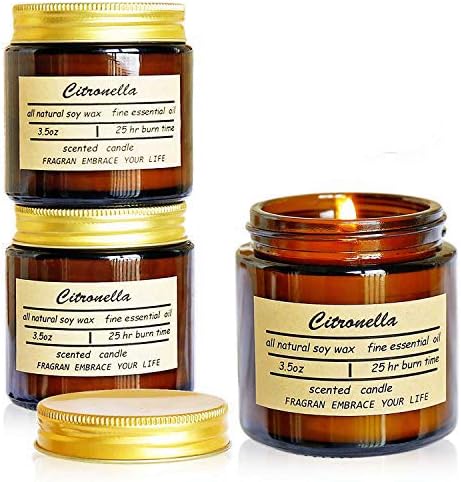 YYHC Citronella Candle Outdoor Indoor Aromatherapy Stress Relief Pure Soy Wax Scented Candles 25 Hour Burn Highly Scented Long Lasting (3.5 Ounce, Glass) Set of 3