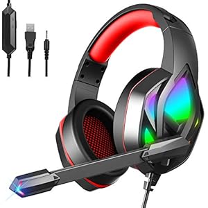 Gaming-Headset-for-PS4-PS5-Xbox-One-Stereo-Sound-Over-Ear-Headphones-with-Noise-Cancelling-Mic-Soft-Memory-Earmuff-PC-Gaming-Headphones-with-Colorful-LED-Light-35mm-Splitter-Cable-Included Gaming Headset for PS4 PS5 Xbox One, Stereo Sound Over Ear Headphones with Noise Cancelling Mic, Soft Memory Earmuff, PC…