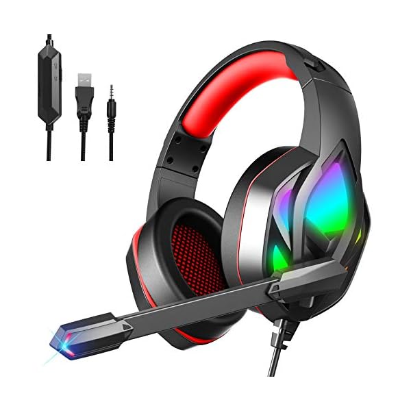 Gaming-Headset-for-PS4-PS5-Xbox-One-Stereo-Sound-Over-Ear-Headphones-with-Noise-Cancelling-Mic-Soft-Memory-Earmuff-PC-Gaming-Headphones-with-Colorful-LED-Light-35mm-Splitter-Cable-Included Gaming Headset for PS4 PS5 Xbox One, Stereo Sound Over Ear Headphones with Noise Cancelling Mic, Soft Memory Earmuff, PC…