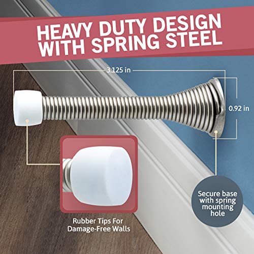Jack N' Drill (3 ⅛) Spring Door Stopper (7 Pack) w/ 3X Hinge Pin Door Stops | Flexi Heavy Duty Door Stop for Home, Office - Rustproof, Bendable Spring Steel & Durable Rubber Tips