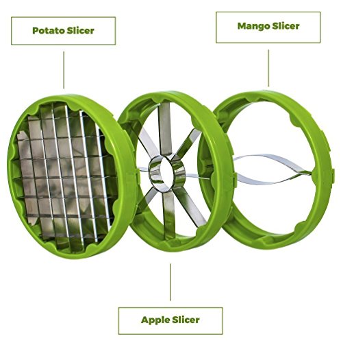 Apple Corer Mango Slicer Wedge 4 in 1 Vegetable and Fruit Cutter Stainless Steel Blades with FREE Peeler Tomato Slicer Potato French Fry Slicer Peach Corer