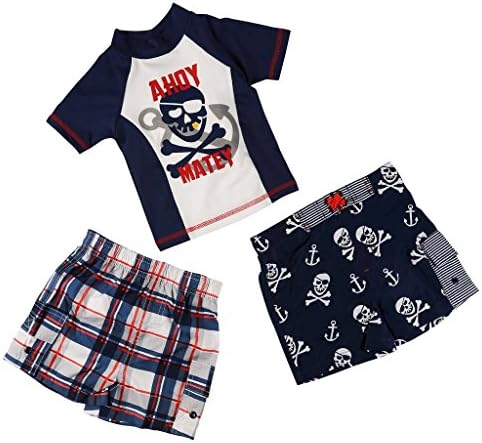 Boys Mick-Mack Ahoy Matey Pirate Rash Guard Set -2 Trunks &amp; Shirt Size 4T