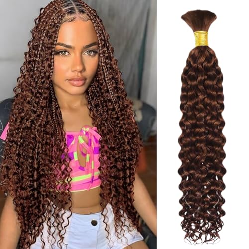Human Braiding Hair 1 Bundle Water Wave Human Hair Brazilian Curly Boho Hair for Braiding No Weft for Boho Braids Human Hair Wet and Wavy for Extensions Chocolate Brown Color(20inch/50g)