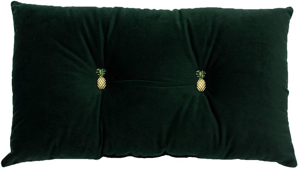 Paoletti - Pineapple Cushion Prefilled-Button Cushion-100 Spot Clean Only-30 X 50cm Inches, Polyester, Emerald Green, 30cm X 50cm (12" X 20")