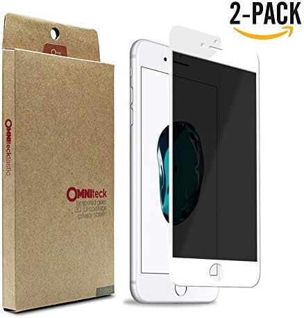 [PRIVACY TEMPERED GLASS] OMNITeck Anti Spy 9H Hardness Tempered Glass, High-Definition, 3D Touch Compatible, Anti-Scratch Screen Protector for Apple iPhone 7Plus, iPhone 8 Plus (2-pack) (WHITE)