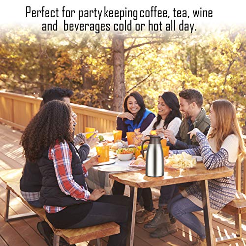 68 Oz Stainless Steel Thermal Coffee Carafe with Free Brush, Double Walled Vacuum Thermos Pot for Coffee, Tea and Hot Water, 2 Litre