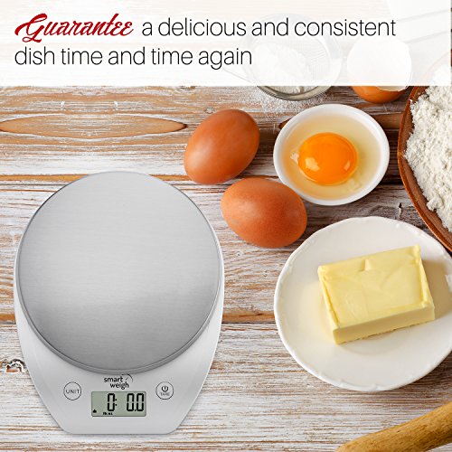 Smart Weigh Multifunction Digital Kitchen and Food Scale with Stainless Steel Platform, Large LCD Display and Six Weighing Modes, 11lb/5kg x 1g/0.1oz , Silver