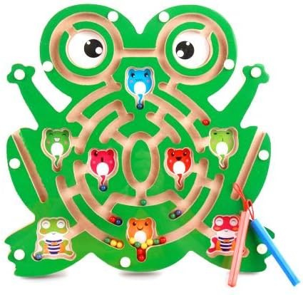 Anthonygift large colorful wooden pen track handling maze game big wooden magnetic maze toys for 2children (Frog maze)