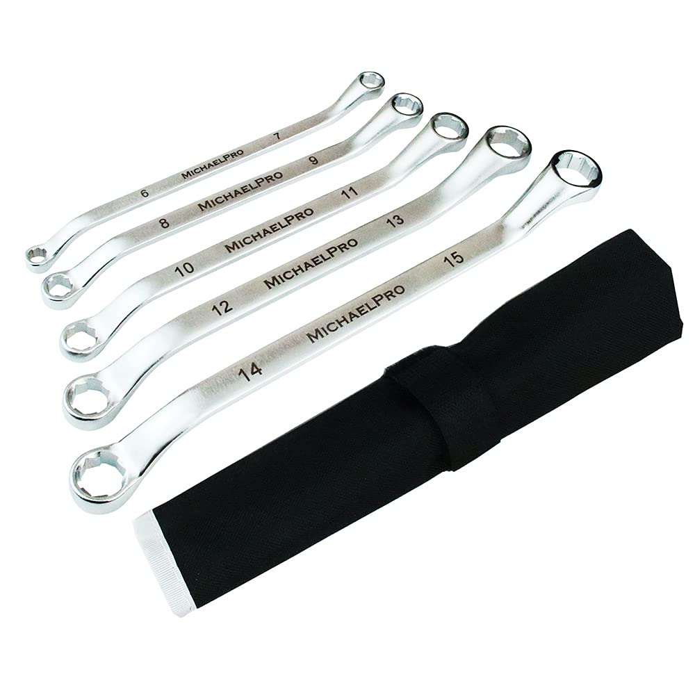 MichaelPro MP001034 Anti-Shedding 45 Degree Socket Set with Portable Carry Case, 5 Piece Metric Sizes (6-15mm) Socket Set with Roll Bag