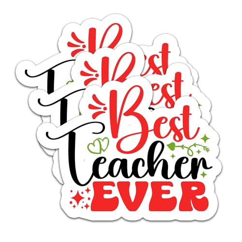 Photo 1 of (3Pcs) Best Teacher Ever Sticker, Education Love Teacher Sticker, Back to School Sticker Waterproof Vinyl Decals for Books Laptops Phones Water Bottles Tumblers, Gifts for Teachers, 3 x 2.3 Inch