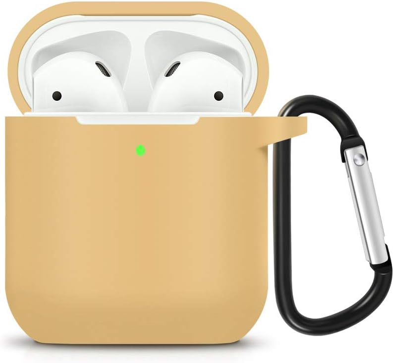 ZALU Compatible for AirPods Case with Keychain, Shockproof Protective Premium Silicone Cover Skin for AirPods Charging Case 2 & 1 (Airpods 2, Khaki)