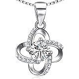 Presentski Diamond Necklace, Chain Length 17.7inches,Sterling Silver Necklace,Clover Necklace for Women