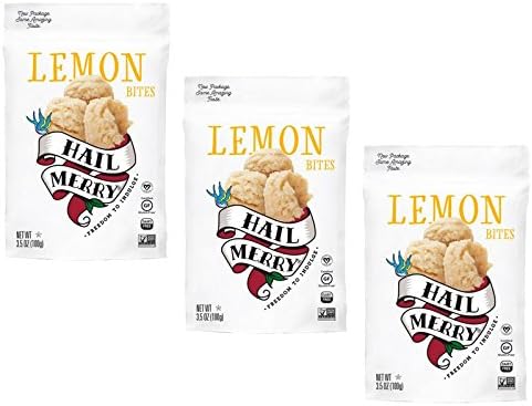 Hail Merry - Merry Bites Macaroons NEW Packaging - Lemon Flavor - 3.5 oz each, Paleo, Vegan (3 Pack)