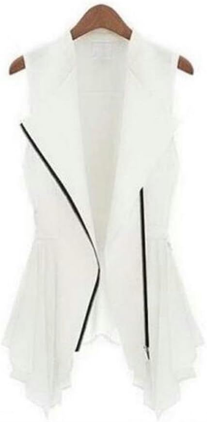 Duolaimi Womens Slim Asymmetric Chiffon Cardigan Vest Jacket Long Clip Waistcoats (L, White)