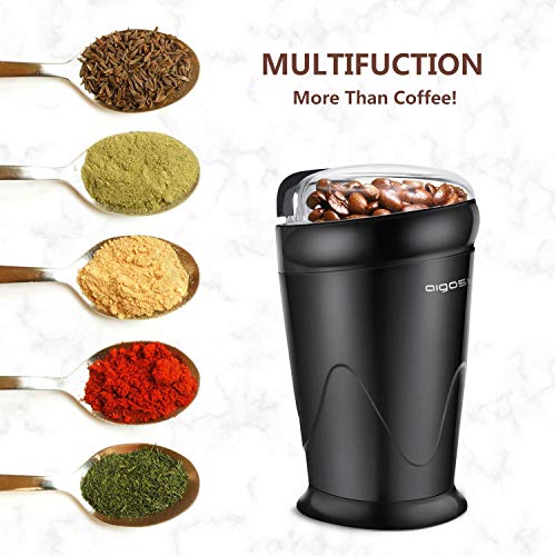AIGOSTAR Coco- Electric Coffee Grinder with Stainless Steel Blades | Grinds Coffee Beans, Spices, Nuts and Grains | One-Touch, 60g, Black