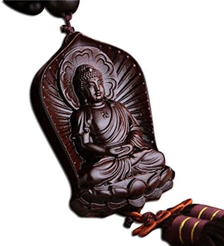 Duojimi China wind mirror car ornaments Shakya Mani Buddha carved a Buddism godness Guanyin (_ wood _ Shakya Mani Buddha Pendant Jushi _ beads)