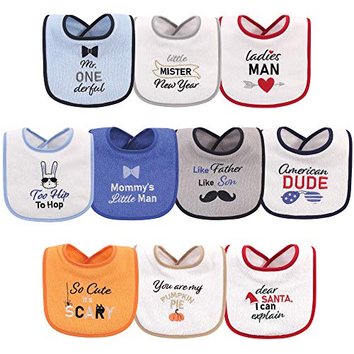 Hudson Baby Unisex Baby Cotton Terry Drooler Bibs with Fiber Filling, Holiday B…